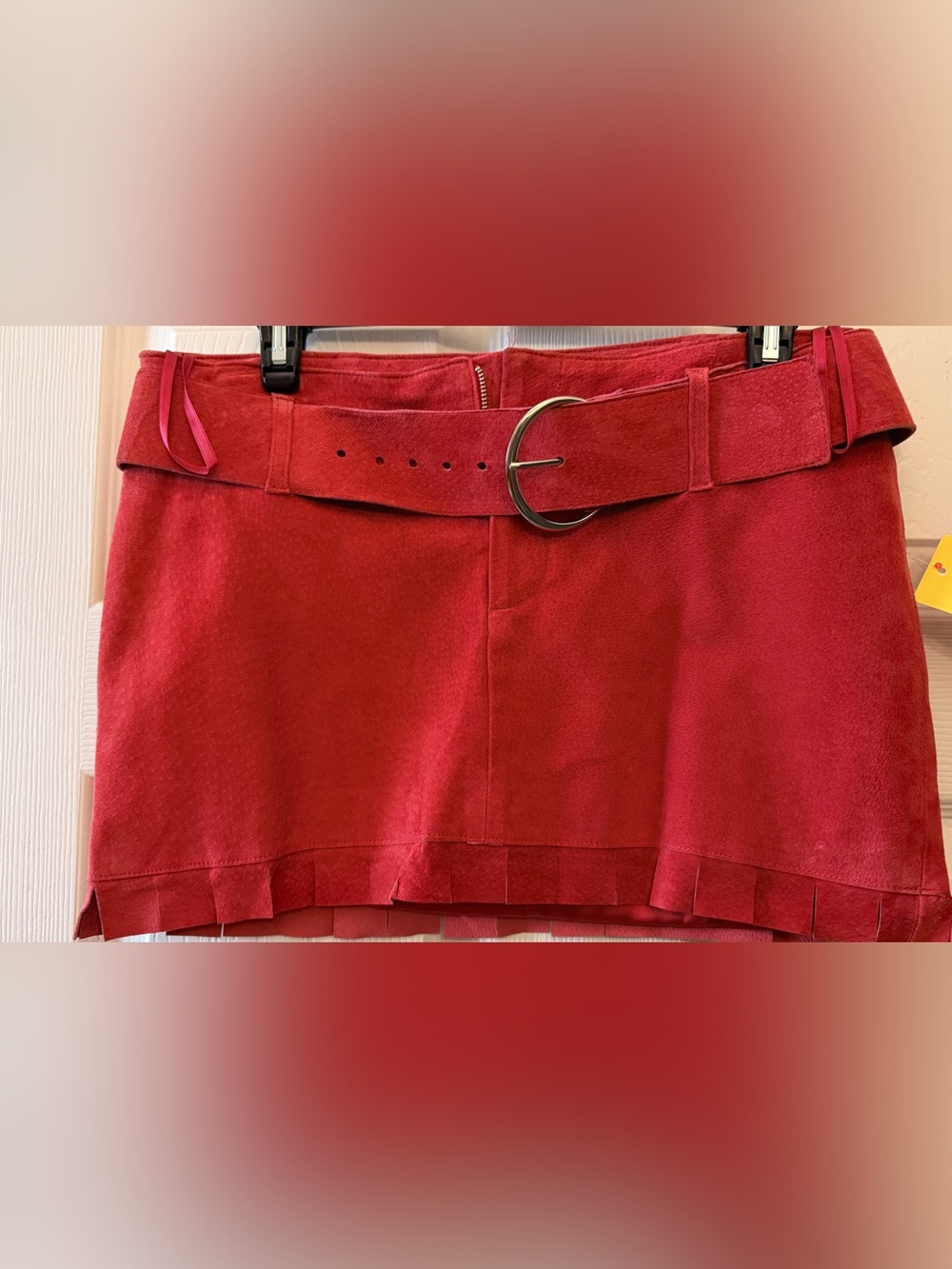 Women's Red Suede Mini Skirt with Matching Belt